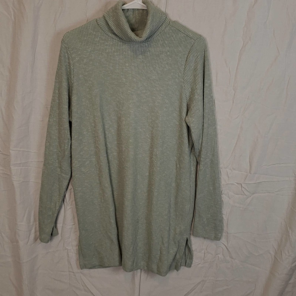 Long Mint Green Ribbed Knit Turtleneck Tunic Sz M/L
